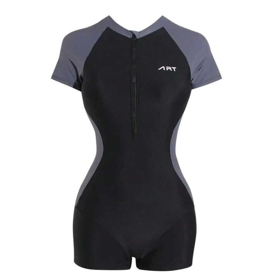 2023 New Short Sleeve Swimsuit Women Rash Guards Surf Bodysuit Zipper Swimwear Girl Monokini Bath Swimming Wear - M - Xem 1