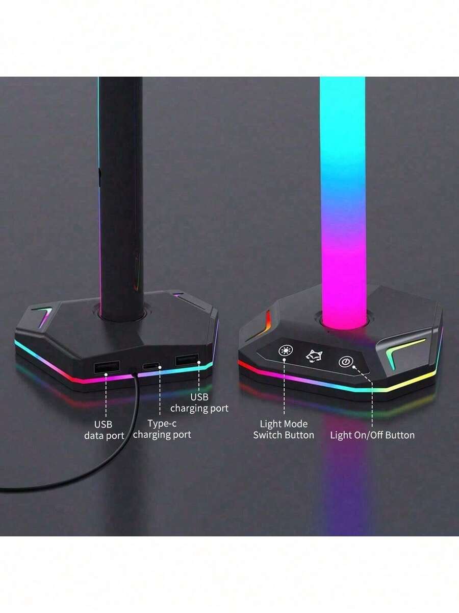 Giá đỡ tay cầm chơi game RGB tích hợp chức năng sạc kép | Tương thích với , Switch | 7 chế độ chiếu sáng, móc treo tai nghe, phụ kiện sắp xếp bàn làm việc