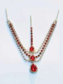 1 pièce Chaîne de tête avec pendentif en cristal brillant, coiffe de style bohème pour femmes, convient pour les mariages, les fêtes et les occasions formelles - Doré - Voir 2