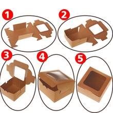 10pcs/20pcs 4*4*2.5 Inch High Quality Cake Boxes, Made Of White Cardboard And Kraft Paper With Square Window, Ideal For Mini Cake Packaging And Picnic Carrying - View 5
