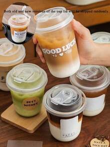 20/10pcs Set Thick PET Coffee Cups With Lids, Leak-Proof And Heat-Resistant Plastic Cups, Suitable For Coffee Lovers, Also For Milk Tea, Coffee, Juice And Other Beverages. Suitable For Takeout Beverage Shops And Homemade Drinks, With Both Aesthetic And Practical Features. - 無色 - 查看 1