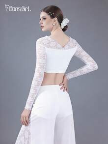 DonsGirl Bộ đồ nữ gồm áo hai dây ren trễ vai và quần ống rộng - Thích hợp cho yoga trên không, biểu diễn ba lê hiện đại/cổ điển và mặc hàng ngày, quà tặng dự tiệc mùa xuân màu trắng. - trắng - Xem 11