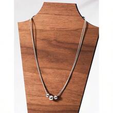 1pc Gold Stainless Steel Ball Pendant Necklace, Paired With Vintage Multi-Layer Beaded Necklace, Personalized Hip-Hop Style Choker, Elegant Necklace - Vòng cổ - Xem 5