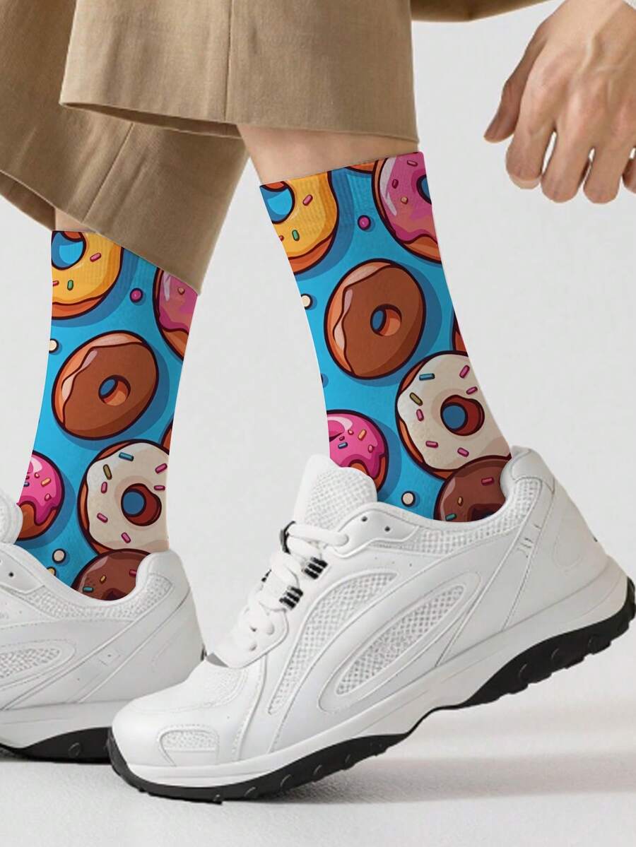 1 Pair 360 Men's Socks – Fun All-Over Print Featuring Donut,Soft, Comfortable, And Highly Elastic, These Fashionable Casual Streetwear Hip-Hop 360 Socks Are Perfect As Compression Gear, Valentine's Day Socks, Or Loose Maternity Socks. - Multicolor - View 1