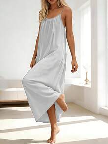 Womens Summer Casual Sleeveless Backless Cami Sundress 2026 Vacation House Dress - 白色 - 查看 4