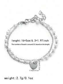 1件装多功能仿珍珠双层链吊坠手链，适合通勤、日常佩戴和约会 - 銀色 - 查看 4