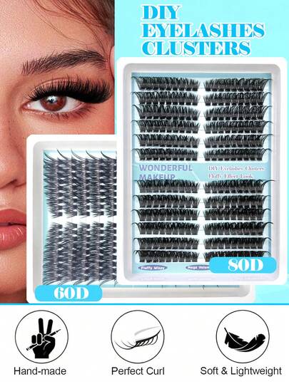 216片装猫眼假睫毛，自然浓密蓬松猫眼效果，混合长度（8-16mm）单根睫毛，60D/80D自粘睫毛，睫毛嫁接效果，新手友好型DIY假睫毛，适合假期、日常、派对、音乐节、春季、夏季 | 卡通睫毛 | 睫毛簇 | 睫毛嫁接 | 猫眼睫毛 | 睫毛 | 睫毛配件 | 化妆品