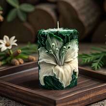 百合花圆柱香薰蜡烛硅胶模具，DIY花卉浮雕圆柱香薰家居装饰扩散器石石膏模具 - 白色 - 查看 5