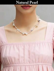 1 chiếc vòng cổ ngọc trai thời trang, vòng cổ ngọc trai nước ngọt tự nhiên kiểu Baroque, ngọc trai trắng, thích hợp cho phụ nữ đeo hàng ngày, dự tiệc, đám cưới, quà tặng ngày lễ. - A - Xem 10