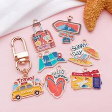 10个旅行主题珐琅吊坠散装 - 夏季度假DIY饰品钥匙扣 - 均碼 - 查看 7