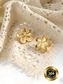 女士金色花朵耳环，时尚耳环，厚实花朵，简约花卉饰品 - 彩色 - 查看 1