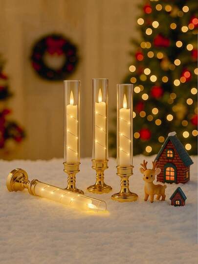 7支/5支装无焰蜡烛，带遥控器和定时器，闪烁LED浪漫蜡烛，内置星形串饰，金色电池供电蜡烛，家居装饰，适用于婚礼、家居、餐桌、窗户、卧室等室内场所。