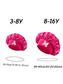1顶儿童帽子，A-Z字母图案，玫瑰红色弹力宽檐丝滑缎面睡帽，带防滑内带 - 安全贴合，保护女孩头发，超柔软透气设计 - 玫紅色 - 查看 11