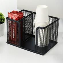 1pc 3-Tier Metal Grid Coffee Station Storage Rack, Modern Black Cup & Lid Holder, Multi-Function Coffee Capsule & Sugar Bag Organizer Suitable For Office, Lounge, Kitchen Countertop - Multicolor - View 5