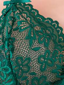 1pc Burgundy Lace Embroidered Backless Jumpsuit, Featuring Soft & Comfortable Open-Crotch Design, Bowknot Decor Sexy & Elegant, Suitable For All Seasons - Green - View 3
