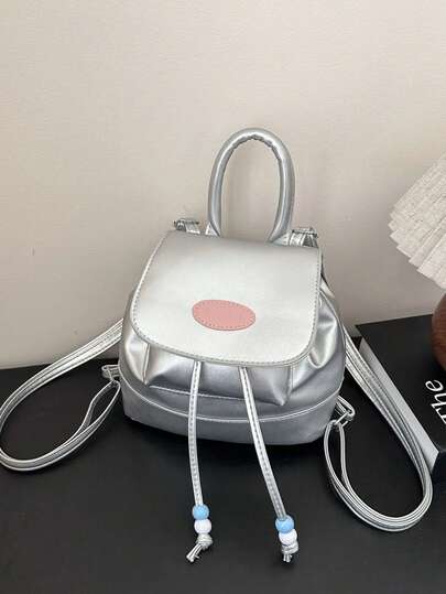 1 件女孩复古双色 PU 皮革背包，风格简约百搭，适合日常使用