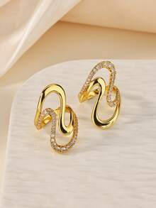 Size 7 & 8 Women's Retro Wave 8-Shaped Cubic Zirconia Ring, 18K Gold Plated Anti-Fading Charming Ring, Wedding Anniversary Birthday Gift, 2026 New Arrival - Multicolor - View 3