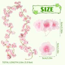 Cherry Blossom Garland, 4 Pack Artificial Cherry Flower Vines Pink Silk Sakura Vine Hanging For Wedding Party Arch Office Table Spring Summer Valentine Floral Home Decor - 粉色 - 查看 3