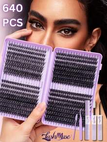640PCS/1280PCS Individual Cluster False Eyelashes, High Capacity Lash Clusters Kit, 50D+60D+80D+100D D/DD-Curl Voluminous, 0.31-0.63inch, DIY Lash Clusters, Faux Mink Eyelashes, Fluffy Wispy Lashes, Natural Look, Thick & Long, Super Soft & Lightweight, Reusable, Single Strand Segmented Lashes, Lash Extension Kit With Makeup Tools, Includes Lash Glue, Tweezers & Brush, Suitable For Beginners For Daily, Wedding, Party, Music Festival, Mother's Day, And Other Occasions - 紫色 - 查看 3