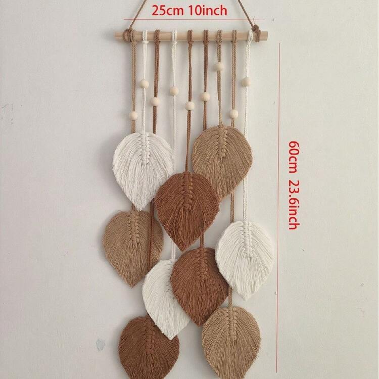 1 tấm/bộ tranh treo tường phong cách Boho, họa tiết lá đan thủ công, dây thừng cotton trang trí tua rua, thích hợp cho phòng khách nhà nghỉ, phòng ngủ, phòng trưng bày, quán cà phê, tạo không gian thư giãn như đang đi nghỉ dưỡng. - Xem 5