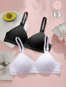 2pcs/Set Girls & Teens Comfortable Breathable Shaping Bras, Suitable For 13-16 Years Old Girls Growing Period - Multicolor - View 1