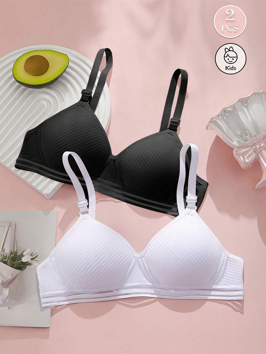 2pcs/Set Girls & Teens Comfortable Breathable Shaping Bras, Suitable For 13-16 Years Old Girls Growing Period - Multicolor - View 1
