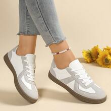 Women's Casual Lace-Up Athletic Sneakers, New Korean Version Commuting Training Running Shoes, Daily Commute Outdoor Training Hiking Shoes, Women's Versatile Campus Style Breathable Skateboard Shoes, Flat Shoes, Suitable For All Seasons, Holiday Gift - Khaki - View 6