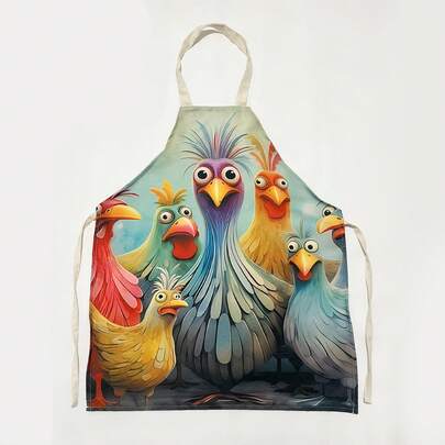 1pc Colorful Funny Chicken Pattern Polyester Apron, Suitable For Kitchen, Home, Party, Holiday Gift, Unisex