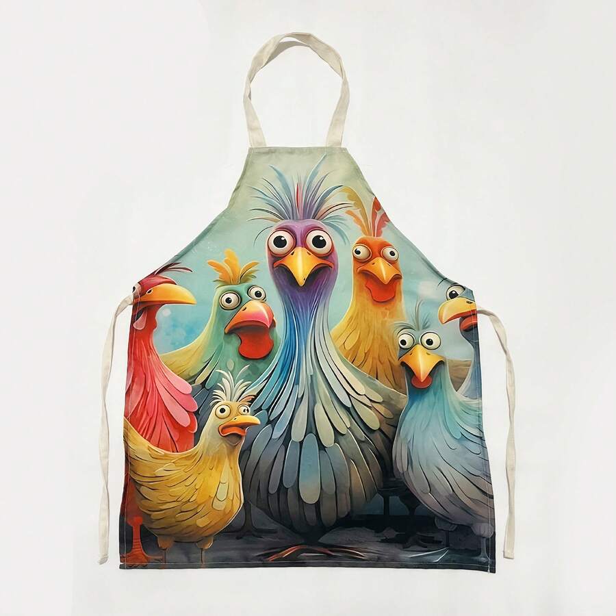 1pc Colorful Funny Chicken Pattern Polyester Apron, Suitable For Kitchen, Home, Party, Holiday Gift, Unisex - Multicolor - View 1