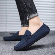 Men's Loafers, Handmade Stitching, Solid Color Slip-On Casual Shoes, Suitable For All Seasons, Flat Solid Color Shoes - Blue - View 4