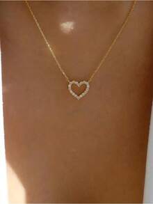 Rhinestone Heart Decor Necklace Valentines Mom Mother Mother's Day Gift - 黃金 - 查看 5
