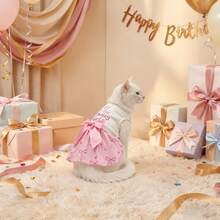 1 chiếc váy màu hồng "Tôi là cô gái sinh nhật" cho chó cưng, in hình nơ và trái tim, thích hợp cho chó nhỏ/trung bình, mèo, quà tặng sinh nhật. - Hồng - Xem 6