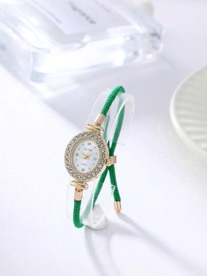 1pc Elegant Quartz Watch And Jewelry Accessory Set, Featuring A Stylish Round Women's Wristwatch And Rhinestone Bracelet.