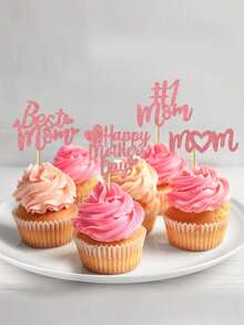 Bộ 12/24 phụ kiện trang trí bánh kem chủ đề Ngày của Mẹ, 4 kiểu dáng, mỗi kiểu 3 chiếc, dùng trang trí bánh sinh nhật chủ đề "Người mẹ tuyệt vời nhất" nhân Ngày của Mẹ. - hồng - Xem 1