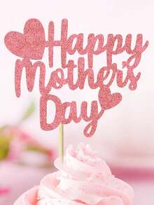 Bộ 12/24 phụ kiện trang trí bánh kem chủ đề Ngày của Mẹ, 4 kiểu dáng, mỗi kiểu 3 chiếc, dùng trang trí bánh sinh nhật chủ đề "Người mẹ tuyệt vời nhất" nhân Ngày của Mẹ. - hồng - Xem 3