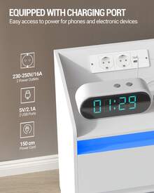 HaluPeit Mesitas de Noche con s LED, Estación de Carga y 2 Cajones, Mesa Auxiliar con Puertos USB y Enchufes de Energía, Ideal para Sala de Estar y Dormitorio - Blanco - Ver 6