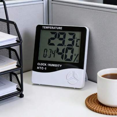 1pc Indoor Temperature & Humidity Monitor With Clock, Alarm, Max/Min, Memory Function
