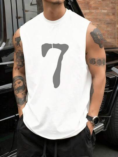 Áo tank top nam cổ tròn in họa tiết, kiểu dáng thường ngày, thích hợp cho mùa hè.