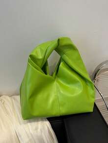 Fashionable Versatile Solid Color New PU Shoulder Bag, Casual Minimalist Textured Baguette Small Handbag For Women - Green - View 9