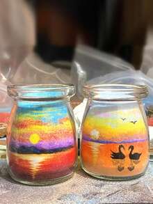 7个可重复使用的透明玻璃罐，配有PE盖，适用于酸奶、布丁、牛奶、果酱、果冻、慕斯和蜂蜜等，圆形翻盖储物罐，非常适合厨房收纳。 - 彩色 - 查看 3