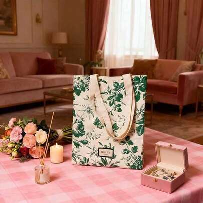 Gucci Vintage Canvas Tote Bag, Multifunctional Shoulder Bag, Casual Daily Handbag