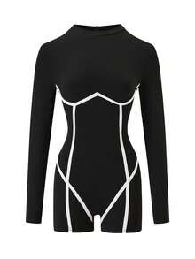 AITYI Studio 女士连体裤，休闲简约 U 领修身款，时尚性感百搭，适合户外运动，毕业季、返校季、圣诞节、秋冬季针织长袖连体裤 - 黑色 - 查看 8