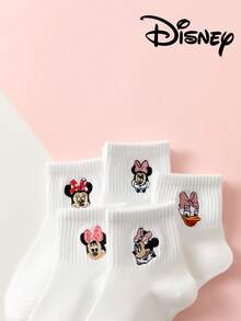 Disney 1/5雙刺繡迪士尼襪，可愛時尚休閒透氣中筒襪，適合兒童、學生日常穿著，開學季、節日禮物 - 白色 - 查看 7