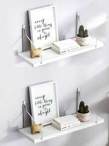 1个免钻孔单层壁挂式悬浮置物架，适用于书籍、植物、装饰品，卧室、宿舍等场所，木质壁挂式置物架 - 白色 - 查看 8