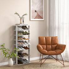 COSTWAY 7-Tier Double Shoe Storage Tower Organiser Unit Home Display Shelf Rack Stand, White - White - View 3