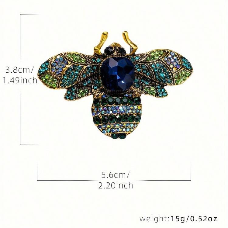 1 Piece Retro Bee Design Rhinestone Alloy Brooch Suitable For Women's Clothing Accessories - golden - 查看 5