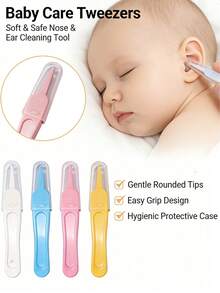 4pcs/1set Baby Daily Care Cleaning Tweezers Round Head Clamps, Newborn Care Set, Infant Nail Clipper 4-Piece Material, Children's Trimming Care Tools, Newborn Gift Set, Newborn Care Tools, Newborn Care Gift - Multicolor - View 4