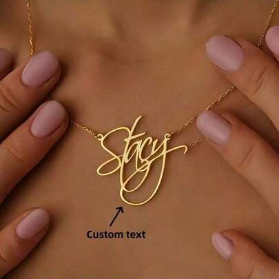 1PC Personalized Gifts Stainless Steel Name Necklace Custom Stainless Steel Pendant Nameplate Choker Necklaces For Bridesmaid Gift Yellow Gold,Silver Stylish,Fall Fashion,Contracted,Simple,Casual,Old Money,Soccer Mom Custom,Personalized,Unique Ideal Gifts For Her Girlfriend,Mom,Family,Friends,Daughter For Anniversaries,For Valentine's Day,For Mother's Day,For Birthdays,For Graduation,For Daily Wear,For Weddings,For Prom