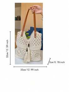 2026春夏新款镂空编织手提包、单肩包、腋下包、商务休闲托特包，女士适用，适合工作、购物、约会、旅行、上学、日常使用。 - 米色 - 查看 10