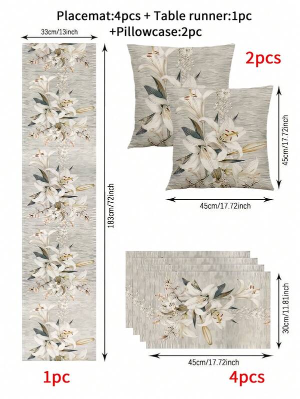 1 Stück Frühlings Weiß Blumen Muster Tischläufer - Polyester gewebter rechteckiger staubdichter und abwischbarer Tischdecke für Heim-Party Dekoration, ästhetische Raumdekoration, Lilien Design